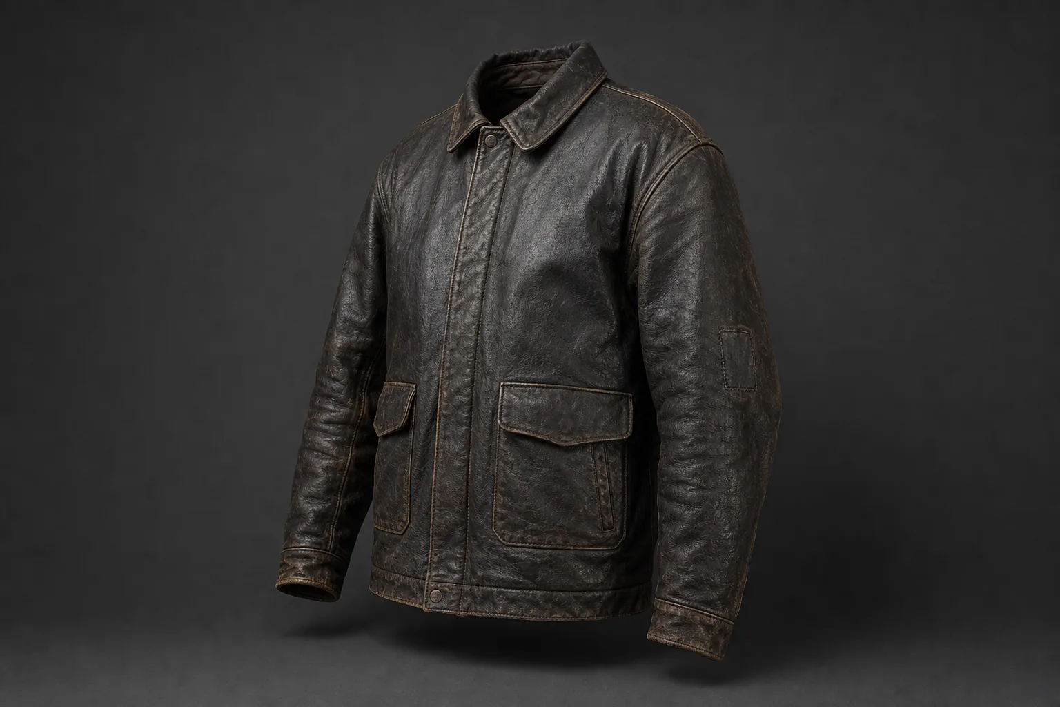 Dark leather field jacket